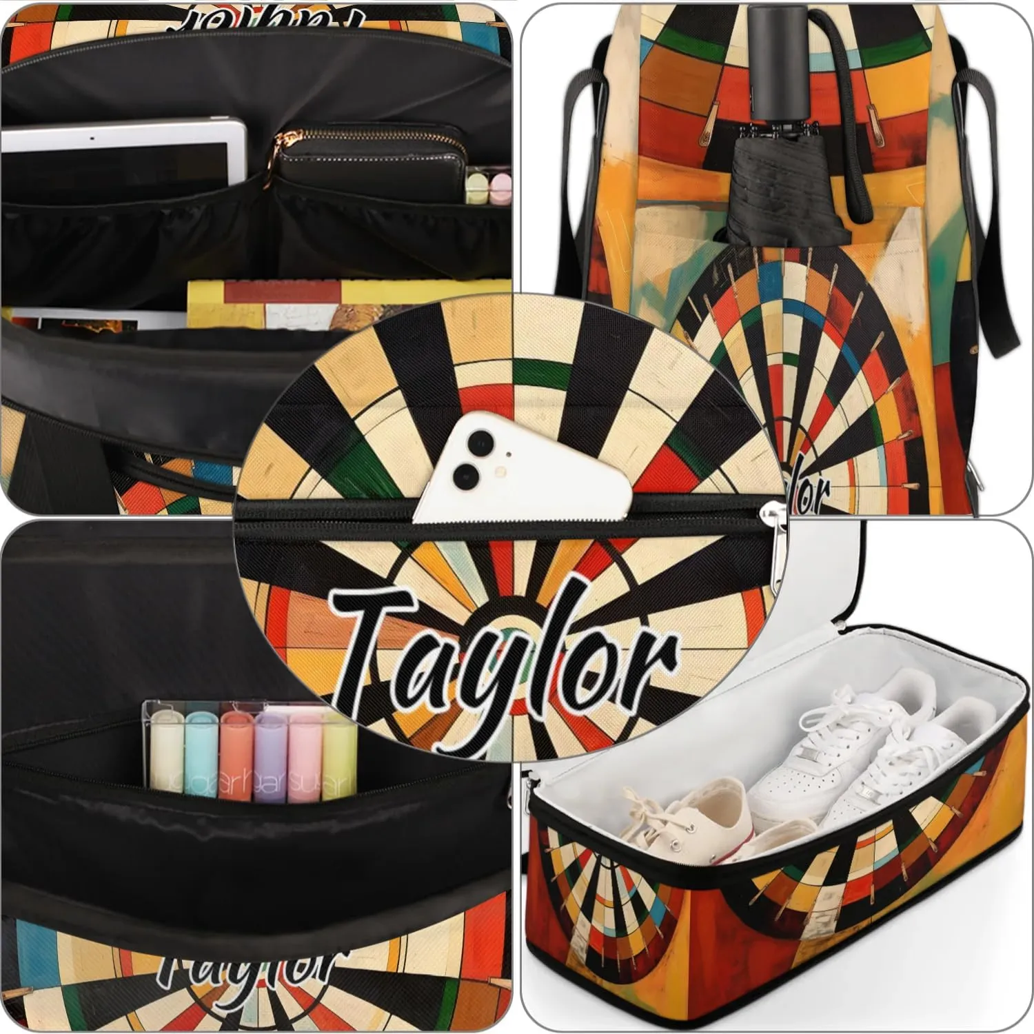 Customized Gym Bag for Women, Personalized Darts Board Travel Duffel Bag with Name, Sports Weekender Overnight Bag with Shoes Compartment for Men Travel Yoga