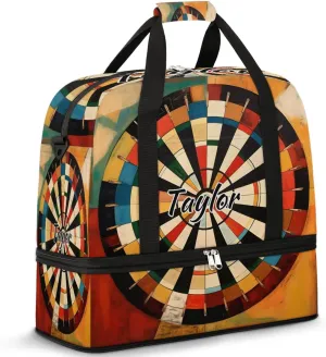 Customized Gym Bag for Women, Personalized Darts Board Travel Duffel Bag with Name, Sports Weekender Overnight Bag with Shoes Compartment for Men Travel Yoga