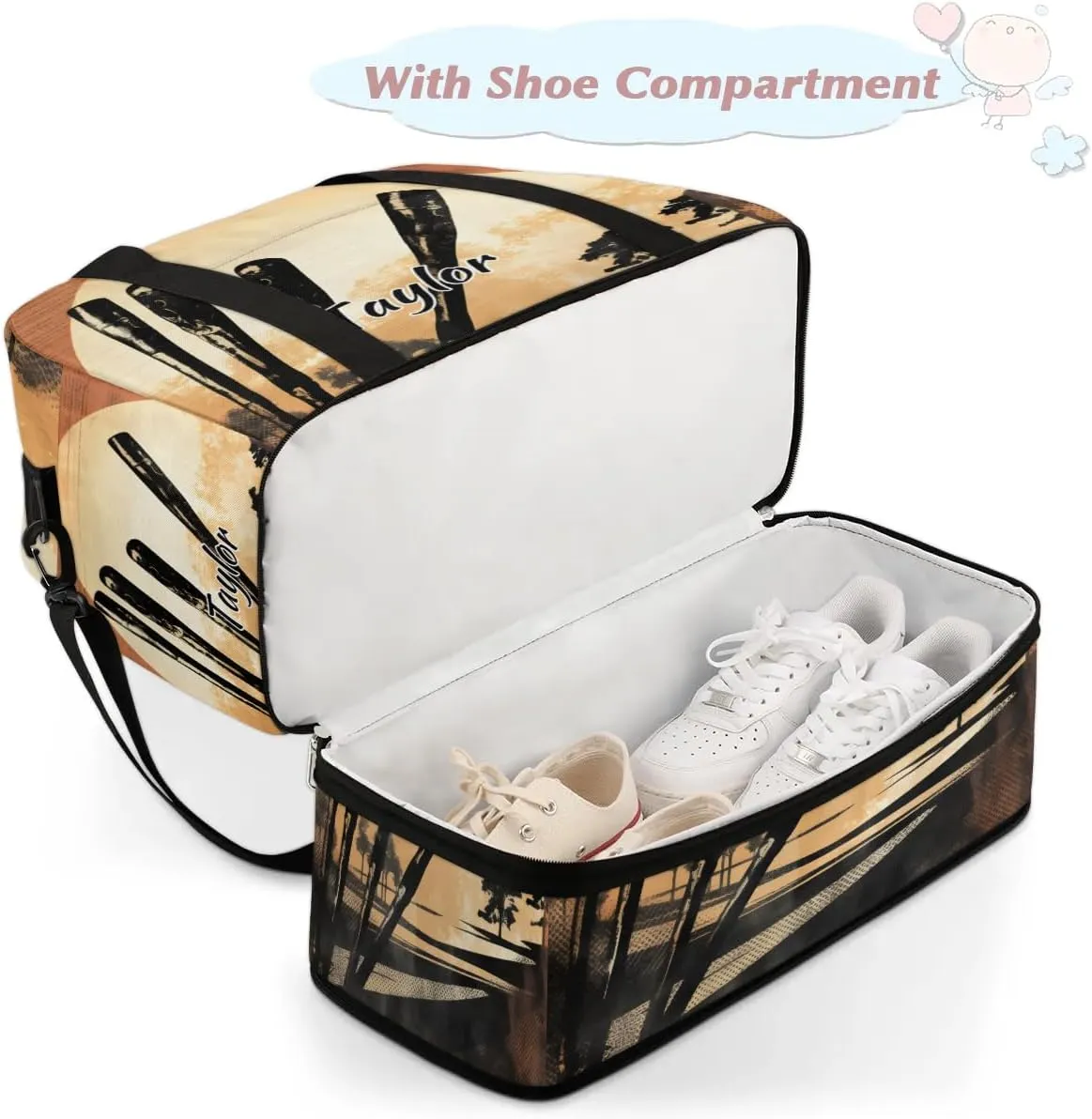 Customized Gym Bag for Women, Personalized Golf Club Travel Duffel Bag with Name, Sports Theme Weekender Overnight Bag with Shoes Compartment for Men Travel Yoga