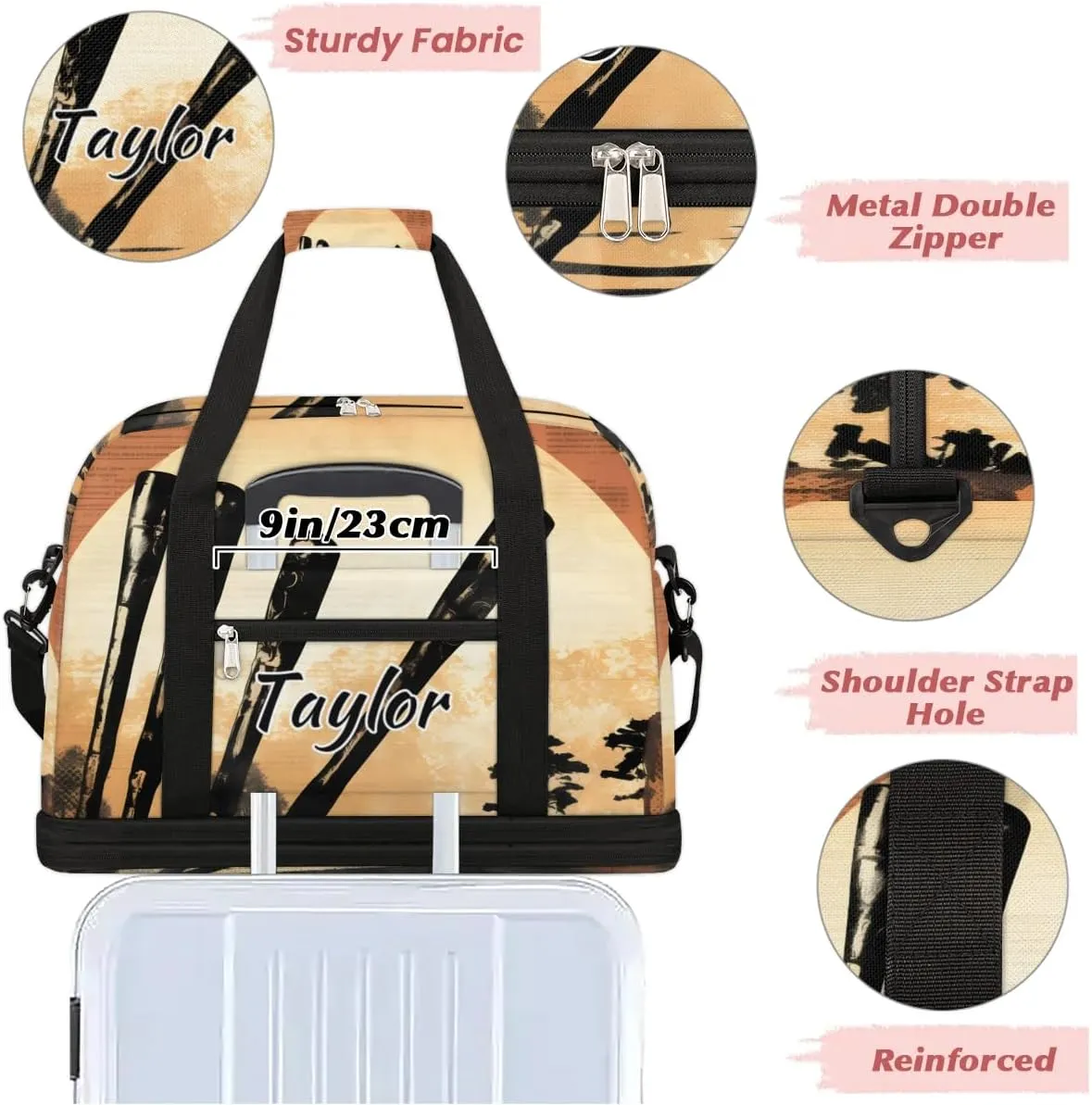 Customized Gym Bag for Women, Personalized Golf Club Travel Duffel Bag with Name, Sports Theme Weekender Overnight Bag with Shoes Compartment for Men Travel Yoga
