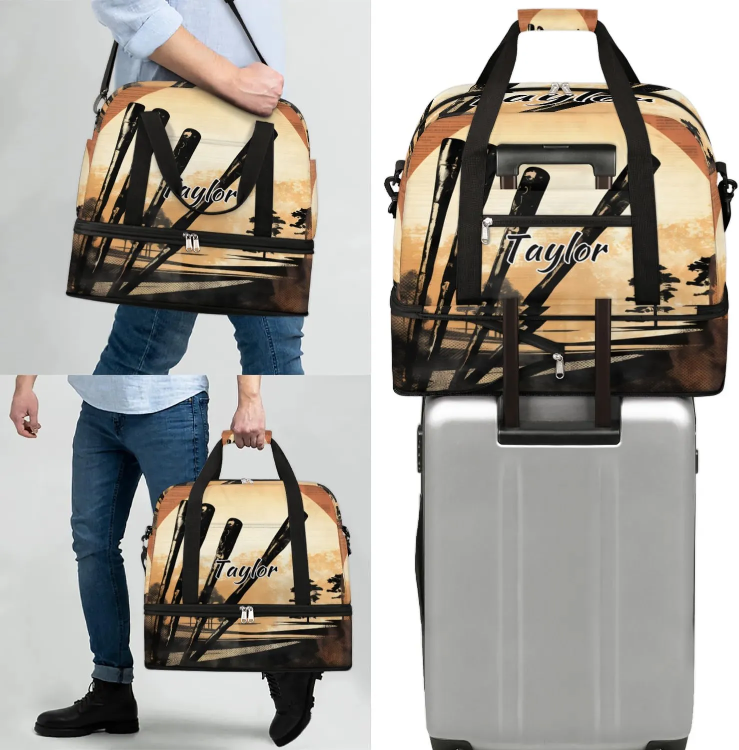Customized Gym Bag for Women, Personalized Golf Club Travel Duffel Bag with Name, Sports Theme Weekender Overnight Bag with Shoes Compartment for Men Travel Yoga