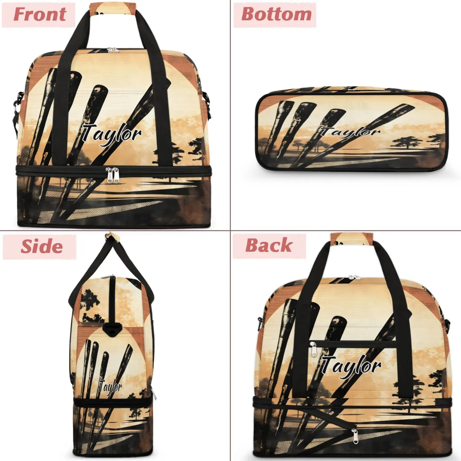 Customized Gym Bag for Women, Personalized Golf Club Travel Duffel Bag with Name, Sports Theme Weekender Overnight Bag with Shoes Compartment for Men Travel Yoga