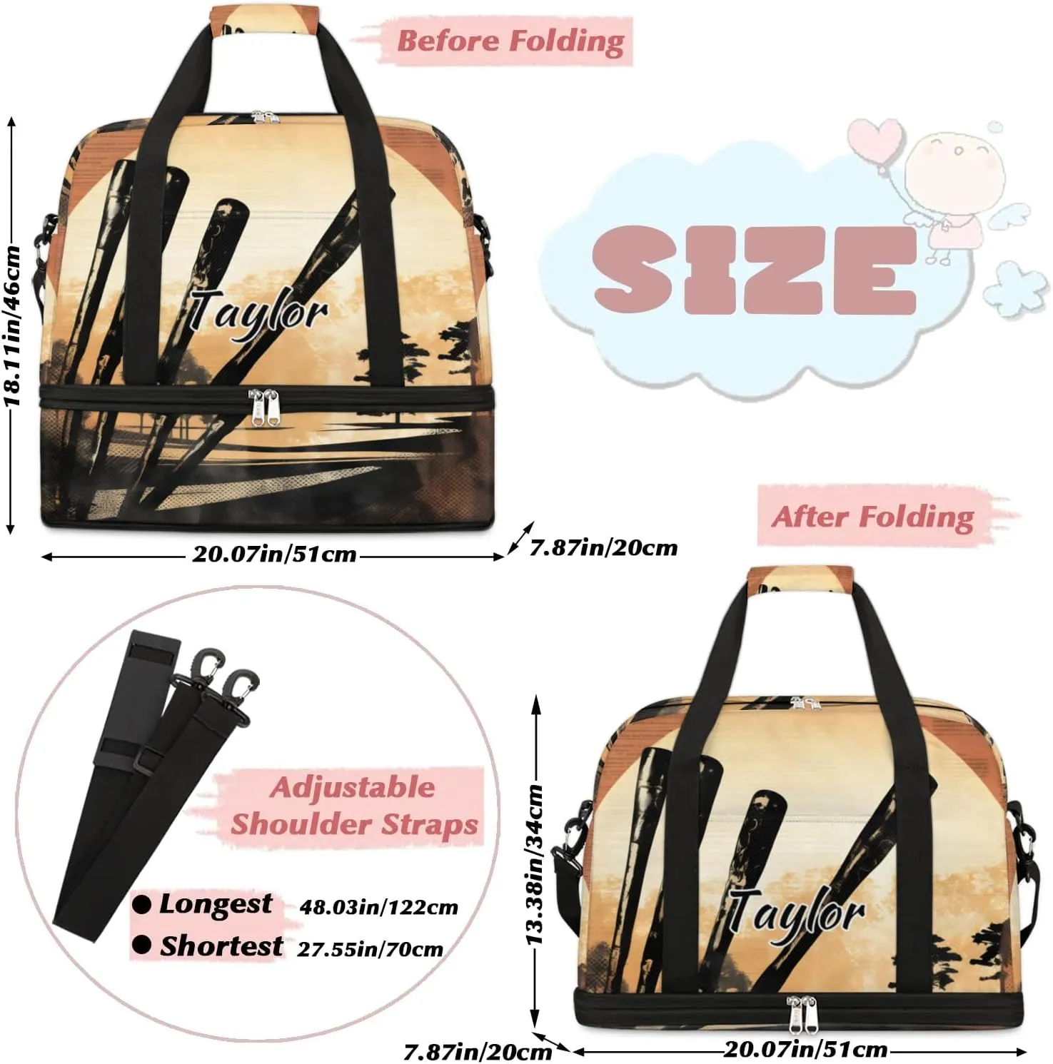Customized Gym Bag for Women, Personalized Golf Club Travel Duffel Bag with Name, Sports Theme Weekender Overnight Bag with Shoes Compartment for Men Travel Yoga