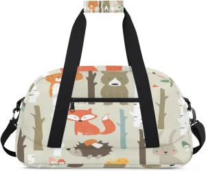 Cute Animal Gym Duffel Bag for Men Women Cartoon Forest Background Sports Tote Bag with Adjustable Shoulder Strap for Dance Gymnastics Traveling Outdoor Camping Overnight Stay