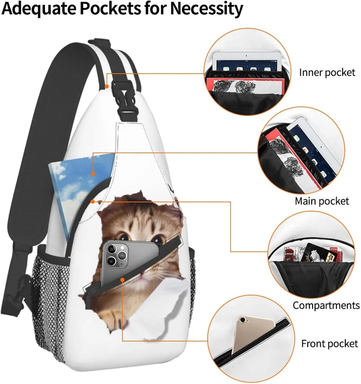 Cute Animals Cat Outdoor Cross-body Shoulder Bag, Unisex Backpack For Women Men Young Hiking Travel