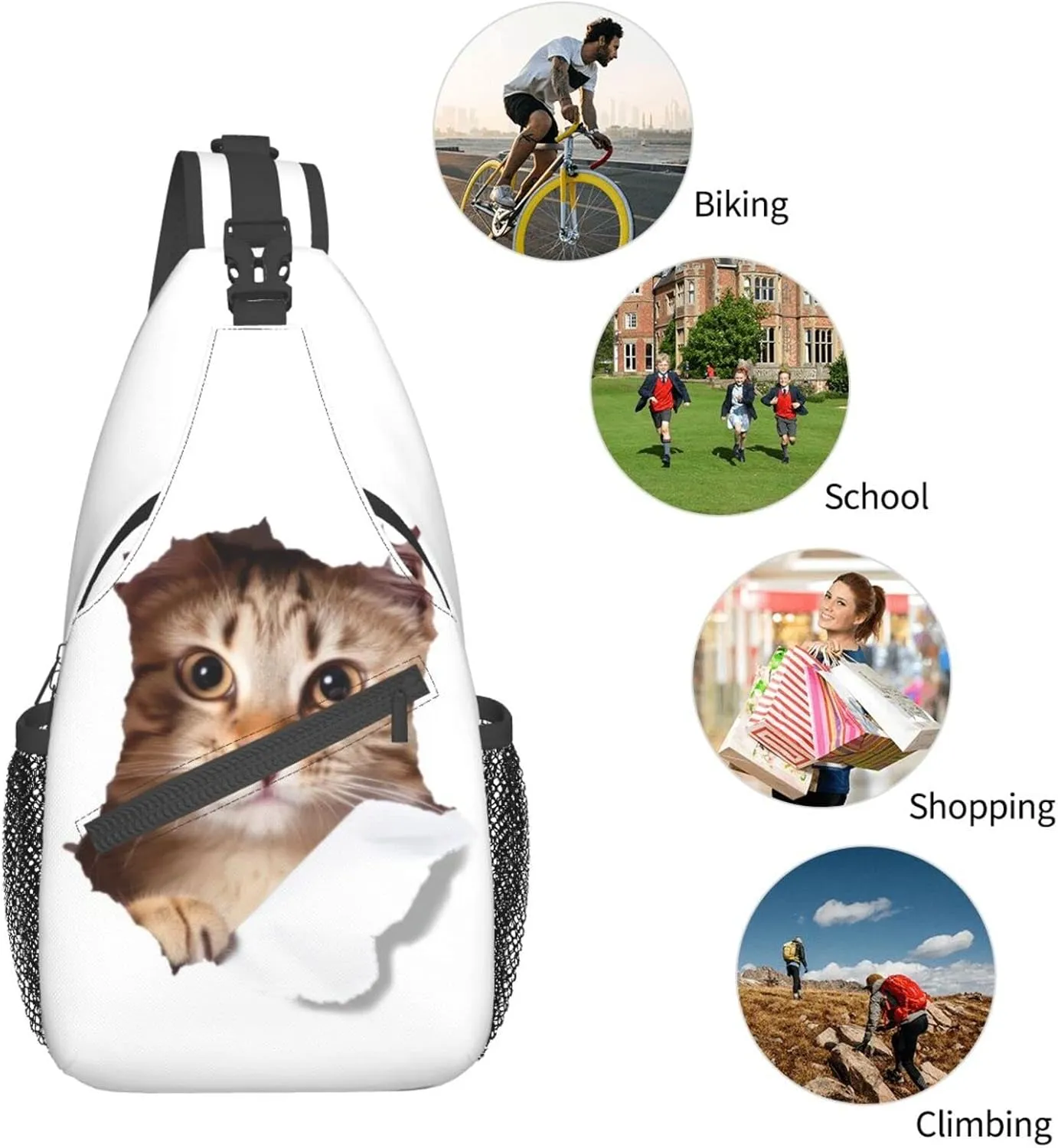 Cute Animals Cat Outdoor Cross-body Shoulder Bag, Unisex Backpack For Women Men Young Hiking Travel