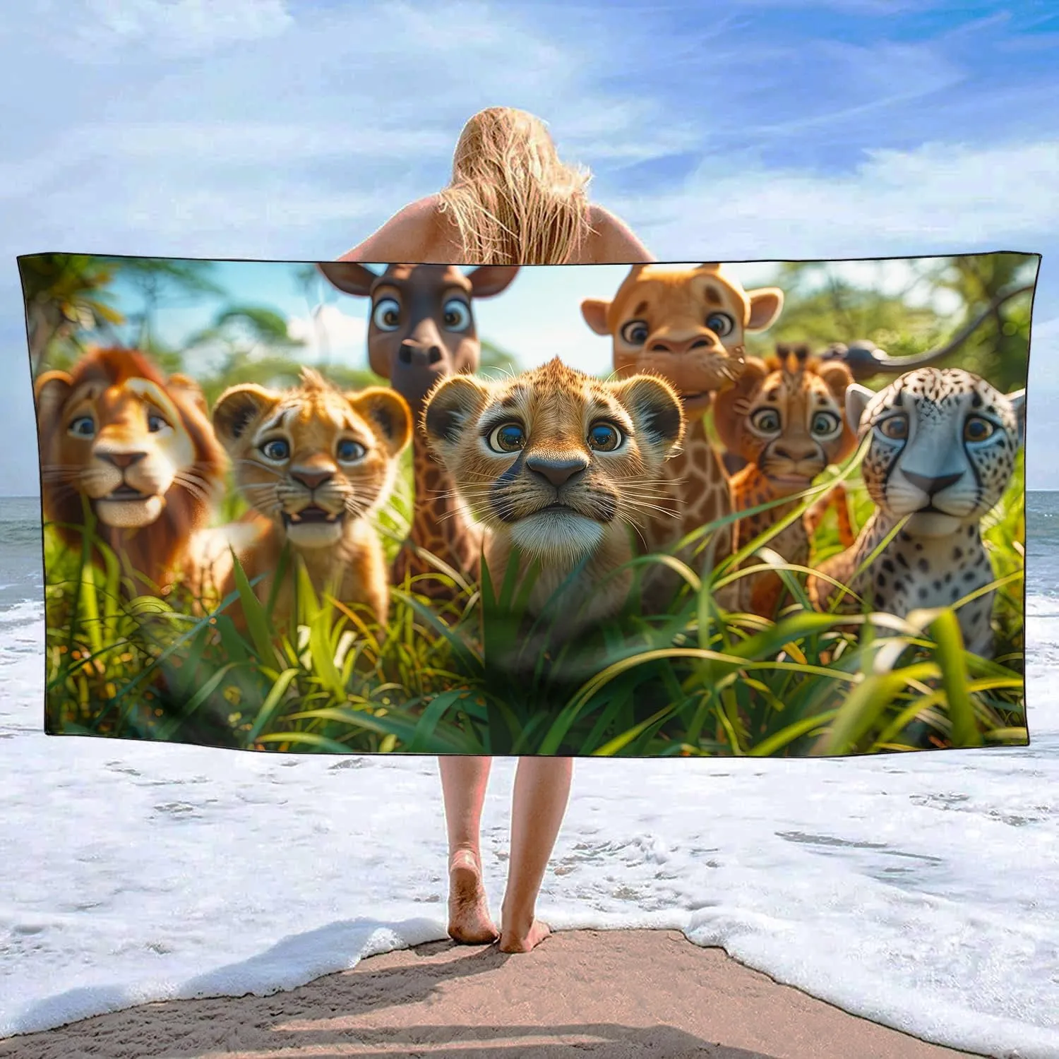 Cute Baby Animals Beach Towel Oversized 36"x72" Quick Dry Microfiber Towels Pool Accessories Cruise Essentials Vacation Gifts Summer Must Haves for Swimming Camping Travel