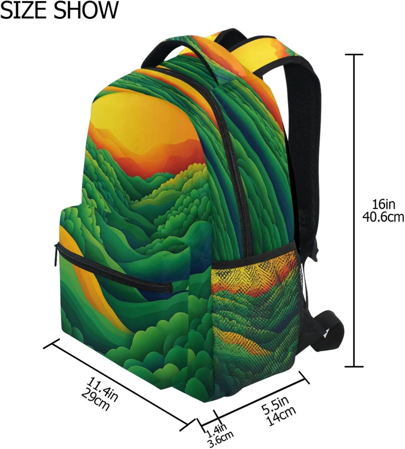 Cute Backpack for Unisex Adult Waterproof Laptop Bag with Chest Strap for Travel Trip Spinach Landscape Style