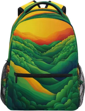 Cute Backpack for Unisex Adult Waterproof Laptop Bag with Chest Strap for Travel Trip Spinach Landscape Style