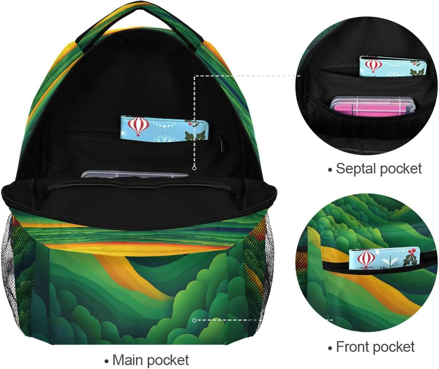 Cute Backpack for Unisex Adult Waterproof Laptop Bag with Chest Strap for Travel Trip Spinach Landscape Style
