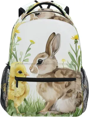 Cute Bunny Chick in Grass Backpack 3rd 4th 5th Grade School Bookbag Travel Laptop Daypack Bag Purse for Boys Girls Teens