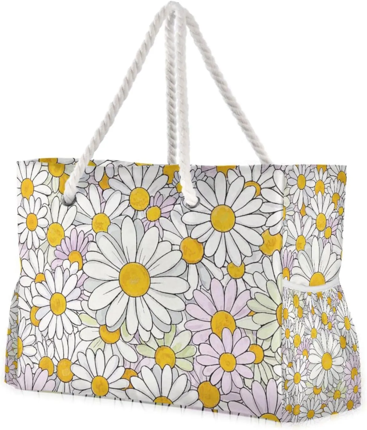 Cute Cartoon Flower Daisies Womens Weekender Travel Waterproof Sandproof with side pockets Large Weekender Tote Bag for work