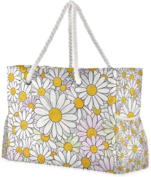 Cute Cartoon Flower Daisies Womens Weekender Travel Waterproof Sandproof with side pockets Large Weekender Tote Bag for work