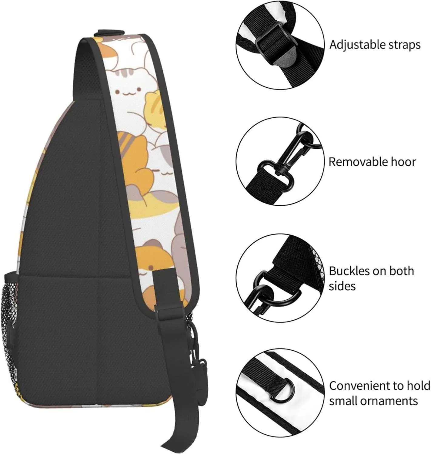 Cute Cats Crossbody Sling Backpack Sling Bag Adjustable Chest Shoulder Daypack For Women Men