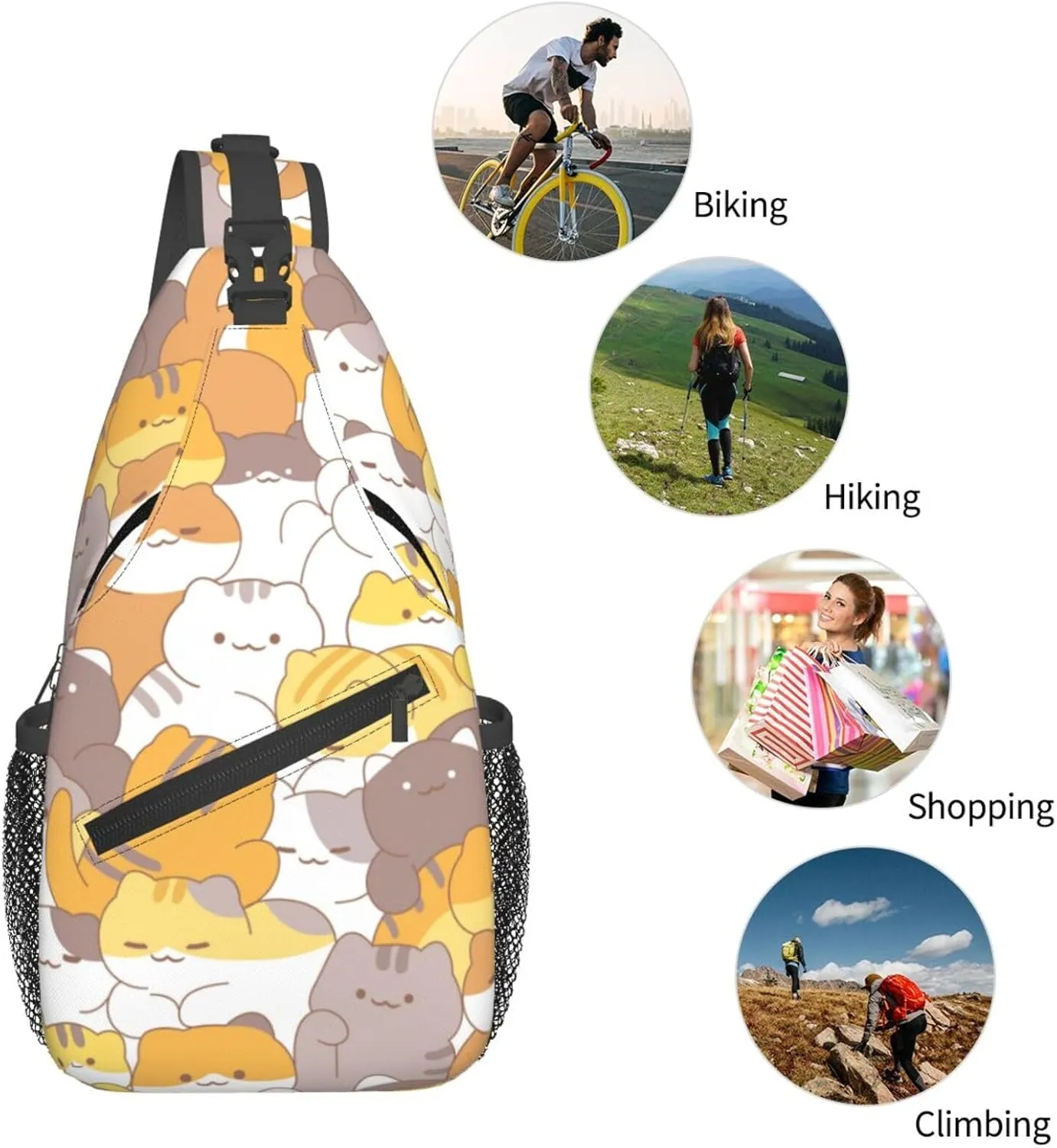 Cute Cats Crossbody Sling Backpack Sling Bag Adjustable Chest Shoulder Daypack For Women Men