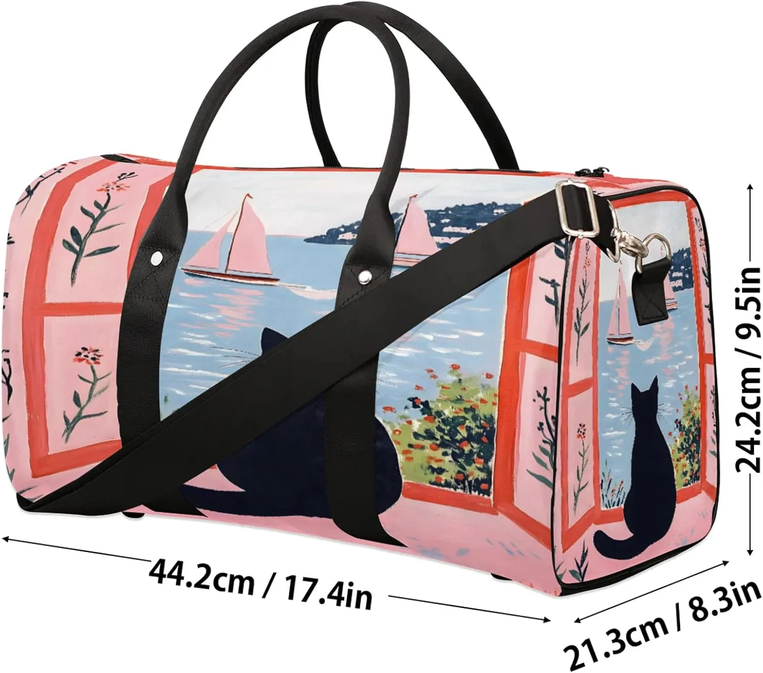 Cute Duffle Bag for Travel, Overnight Weekend Gym Carry On Luggage Bag, Black Cat Travel Duffel Bag for Men Women