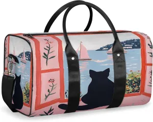Cute Duffle Bag for Travel, Overnight Weekend Gym Carry On Luggage Bag, Black Cat Travel Duffel Bag for Men Women