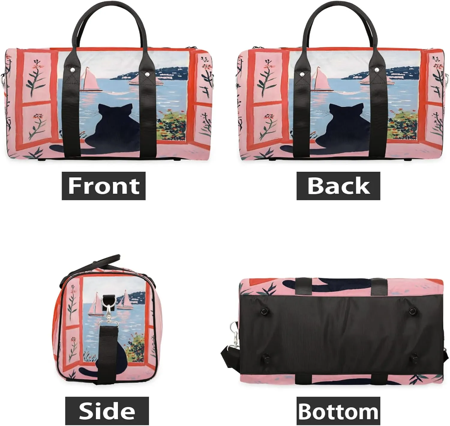 Cute Duffle Bag for Travel, Overnight Weekend Gym Carry On Luggage Bag, Black Cat Travel Duffel Bag for Men Women