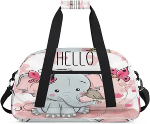 Cute Elephant Gym Duffel Bag for Men Women Cartoon Butterfly Sports Tote Bag with Adjustable Shoulder Strap for Dance Gymnastics Traveling Outdoor Camping Overnight Stay