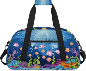 Cute Fish Gym Duffel Bag for Men Women Underwater World Sports Tote Bag with Adjustable Shoulder Strap for Dance Gymnastics Traveling Outdoor Camping Overnight Stay