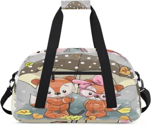 Cute Fox Gym Duffel Bag for Men Women Rainy Day Sports Tote Bag with Adjustable Shoulder Strap for Dance Gymnastics Traveling Outdoor Camping Overnight Stay