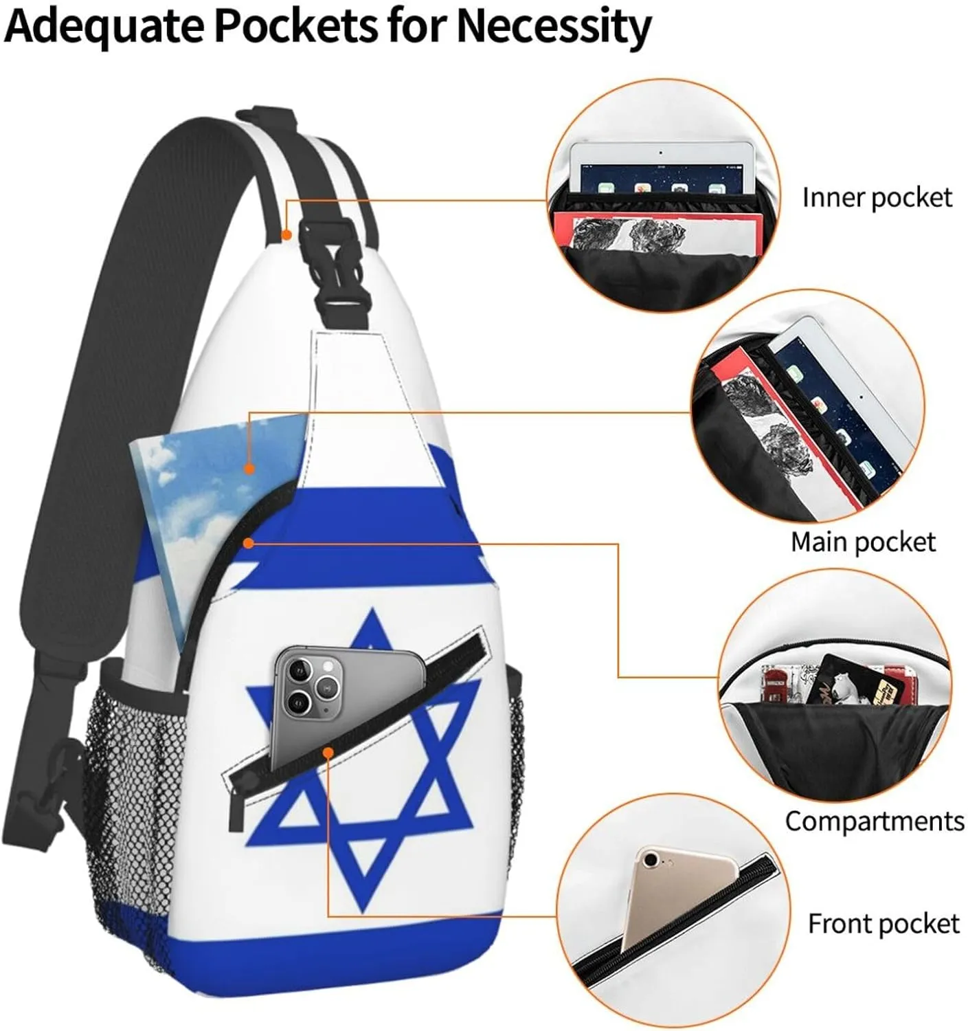 Cute Israel Flag Sling Backpack, Multipurpose Crossbody Shoulder Bag Israeli Travel Hiking Daypack for Men Women