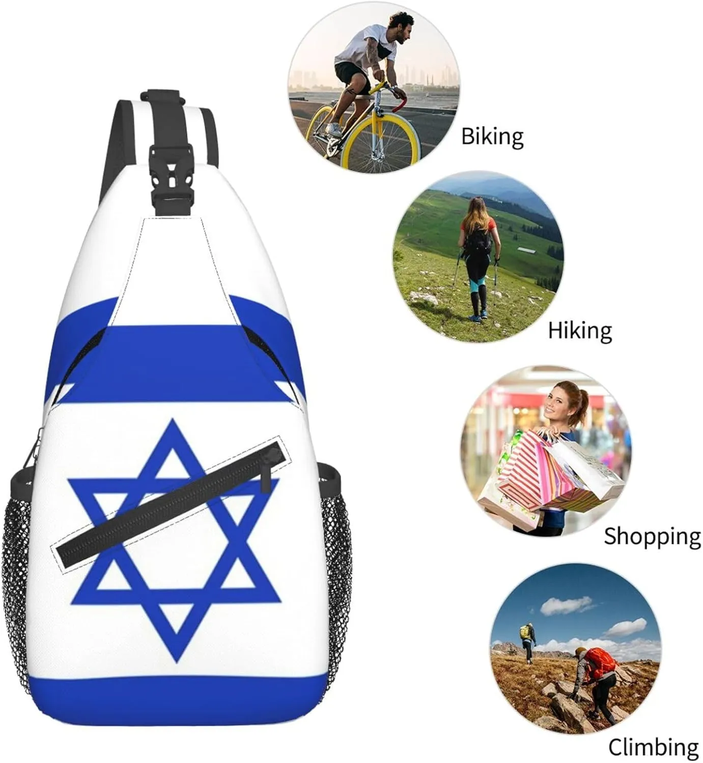 Cute Israel Flag Sling Backpack, Multipurpose Crossbody Shoulder Bag Israeli Travel Hiking Daypack for Men Women