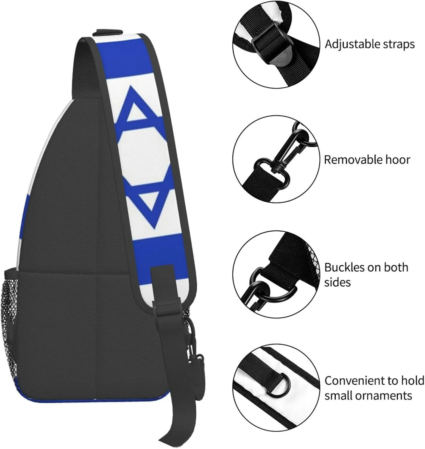 Cute Israel Flag Sling Backpack, Multipurpose Crossbody Shoulder Bag Israeli Travel Hiking Daypack for Men Women