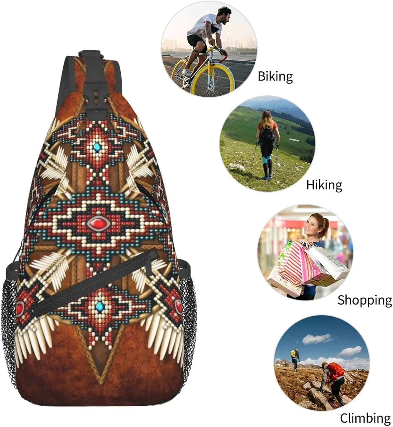 Cute Native American Sling Backpack, Multipurpose Crossbody Shoulder Bag Indian Chest Bag Travel Hiking Daypack