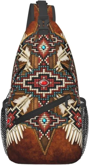 Cute Native American Sling Backpack, Multipurpose Crossbody Shoulder Bag Indian Chest Bag Travel Hiking Daypack