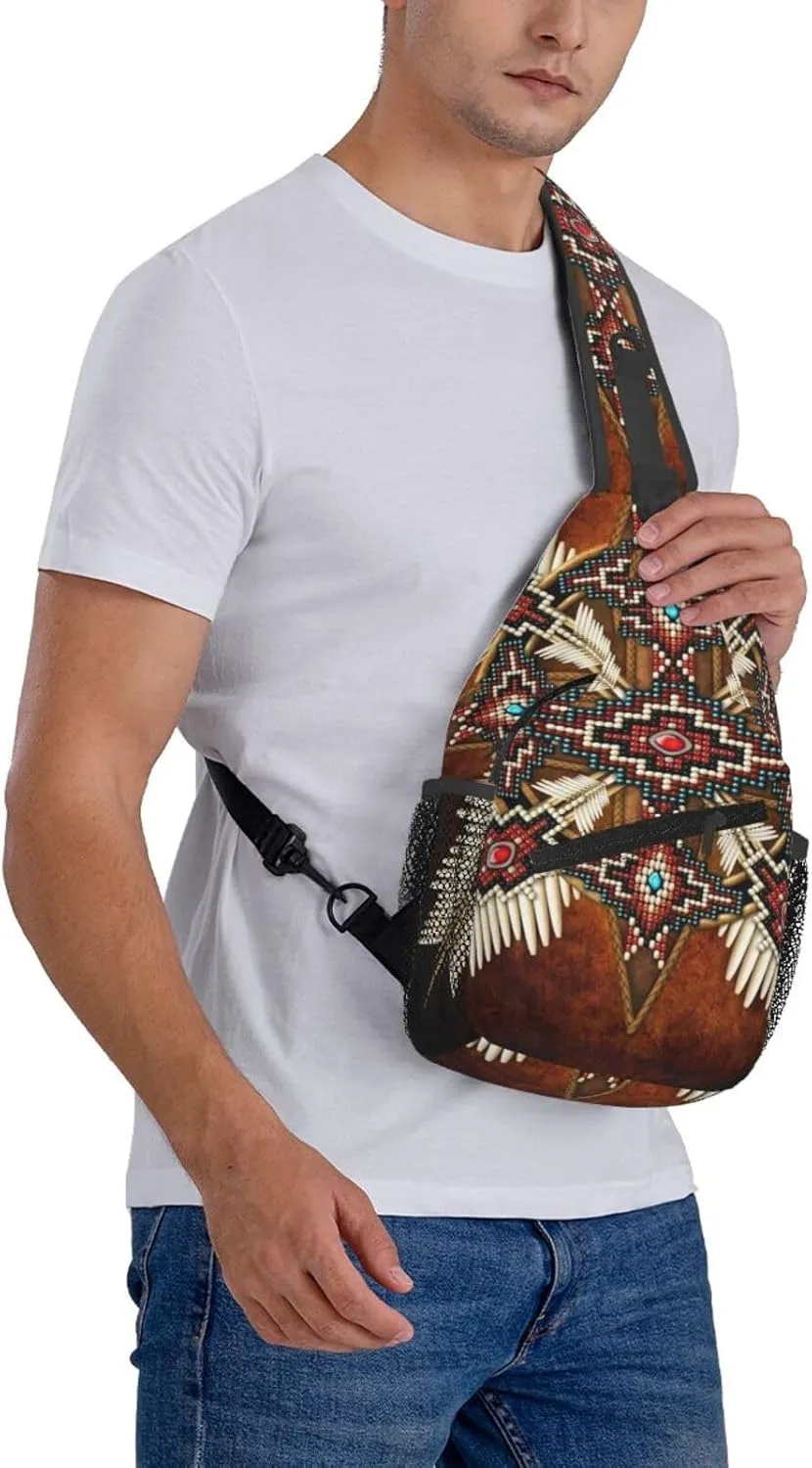 Cute Native American Sling Backpack, Multipurpose Crossbody Shoulder Bag Indian Chest Bag Travel Hiking Daypack