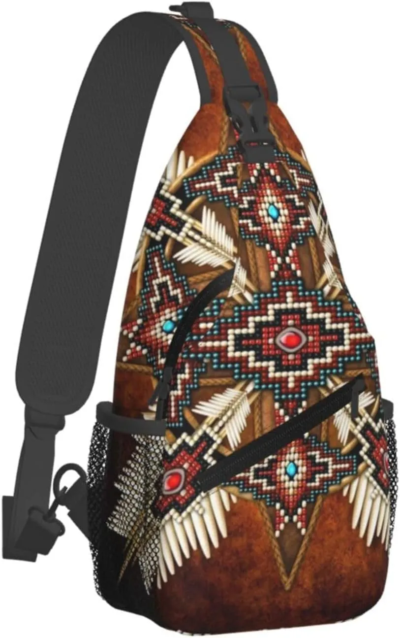 Cute Native American Sling Backpack, Multipurpose Crossbody Shoulder Bag Indian Chest Bag Travel Hiking Daypack