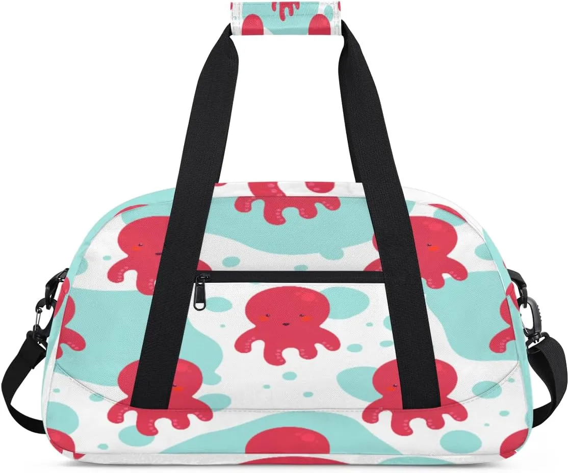 Cute Octopus Gym Duffel Bag for Men Women Sea Animal Sports Tote Bag with Adjustable Shoulder Strap for Dance Gymnastics Traveling Outdoor Camping Overnight Stay