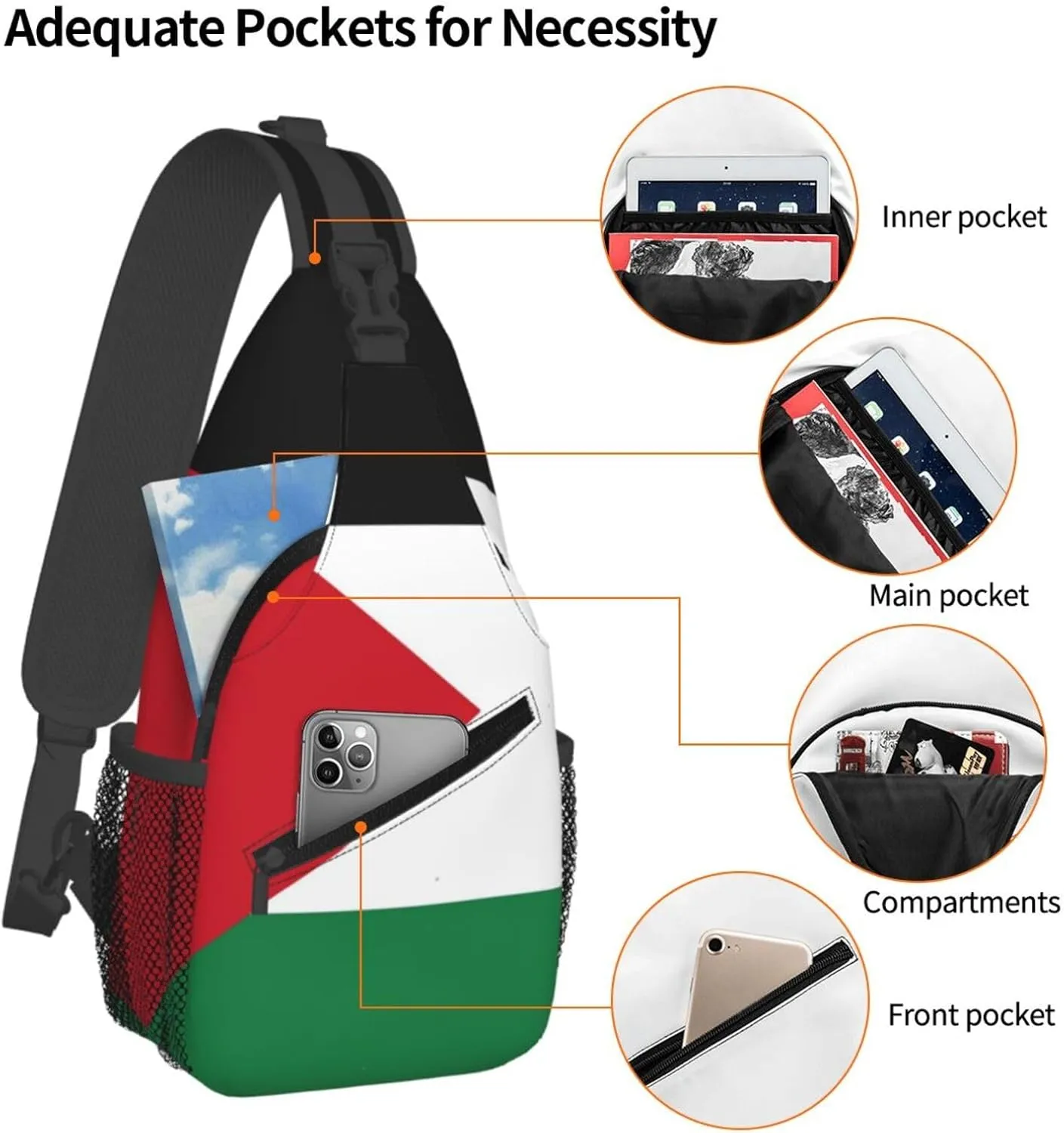 Cute Palestine Flag Sling Backpack Multipurpose Crossbody Sling Bag Travel Hiking Crossbody Shoulder Bag Backpack