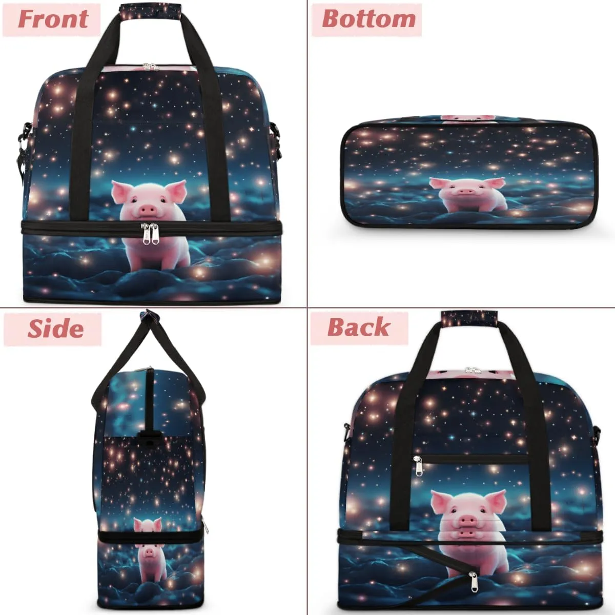Cute Pig Foldable Travel Duffel Bag Overnight Weekender Bag with Shoes Compartment Sports Gym Bag for Men Women