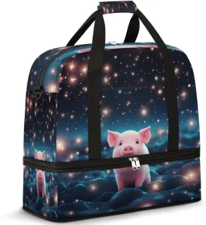 Cute Pig Foldable Travel Duffel Bag Overnight Weekender Bag with Shoes Compartment Sports Gym Bag for Men Women