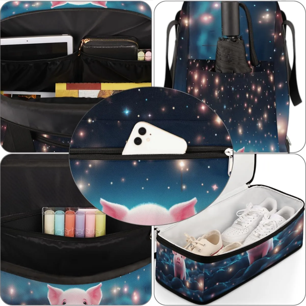 Cute Pig Foldable Travel Duffel Bag Overnight Weekender Bag with Shoes Compartment Sports Gym Bag for Men Women