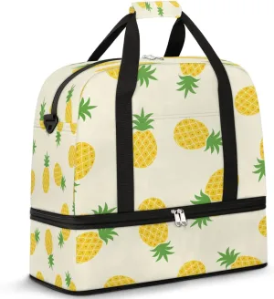Cute Pineapples Sports Gym Bag with Shoes Compartment Foldable Travel Duffel Bag Dry Wet Separated Sports Tote Workout Weekender Overnight Bag for Women Yoga Dance Work Training Handbag