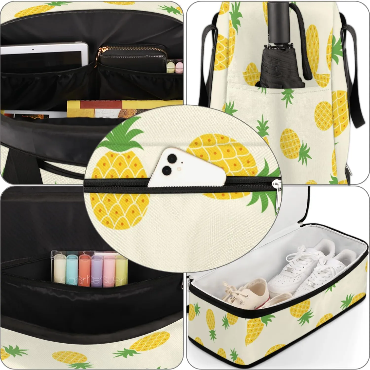 Cute Pineapples Sports Gym Bag with Shoes Compartment Foldable Travel Duffel Bag Dry Wet Separated Sports Tote Workout Weekender Overnight Bag for Women Yoga Dance Work Training Handbag