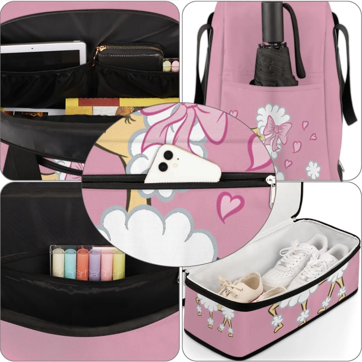 Cute Poodle Puppy Pink Heart Foldable Travel Duffel Bag Tote Carry On Luggage Sports Gym Bag With Shoe Compartment For Woman Man Overnight Weekend Yoga Workout Bag Training Handbag