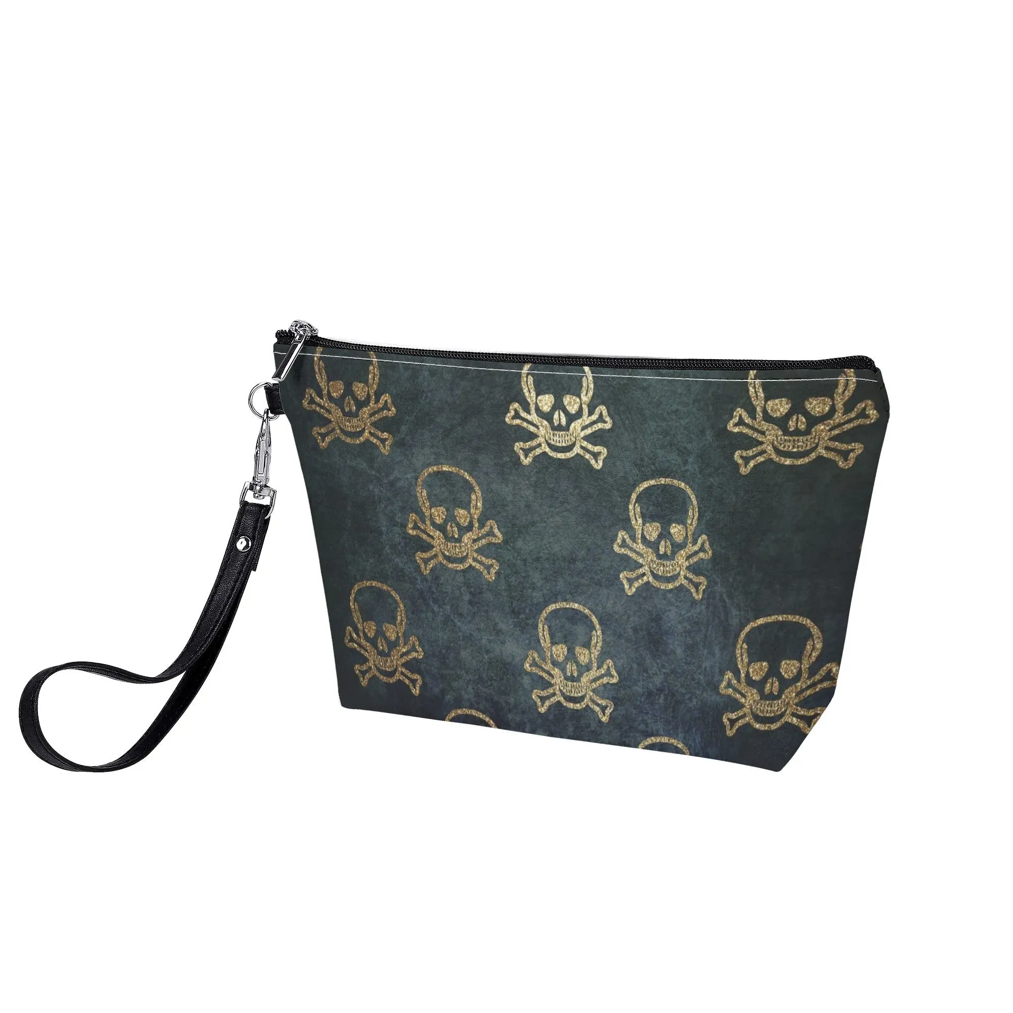 Cute Skull Pattern PU Leather Zipper Sling Make Up Bag
