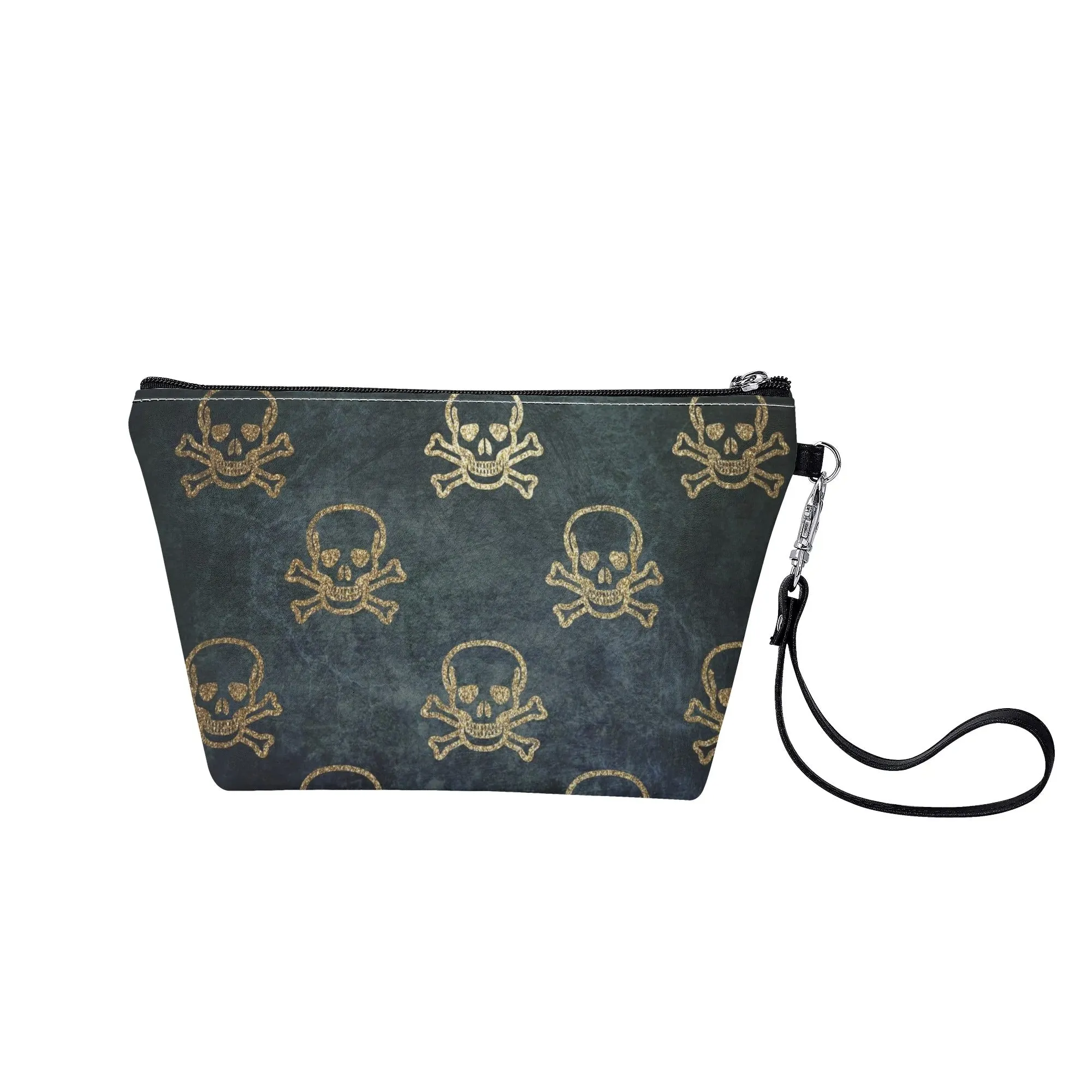Cute Skull Pattern PU Leather Zipper Sling Make Up Bag