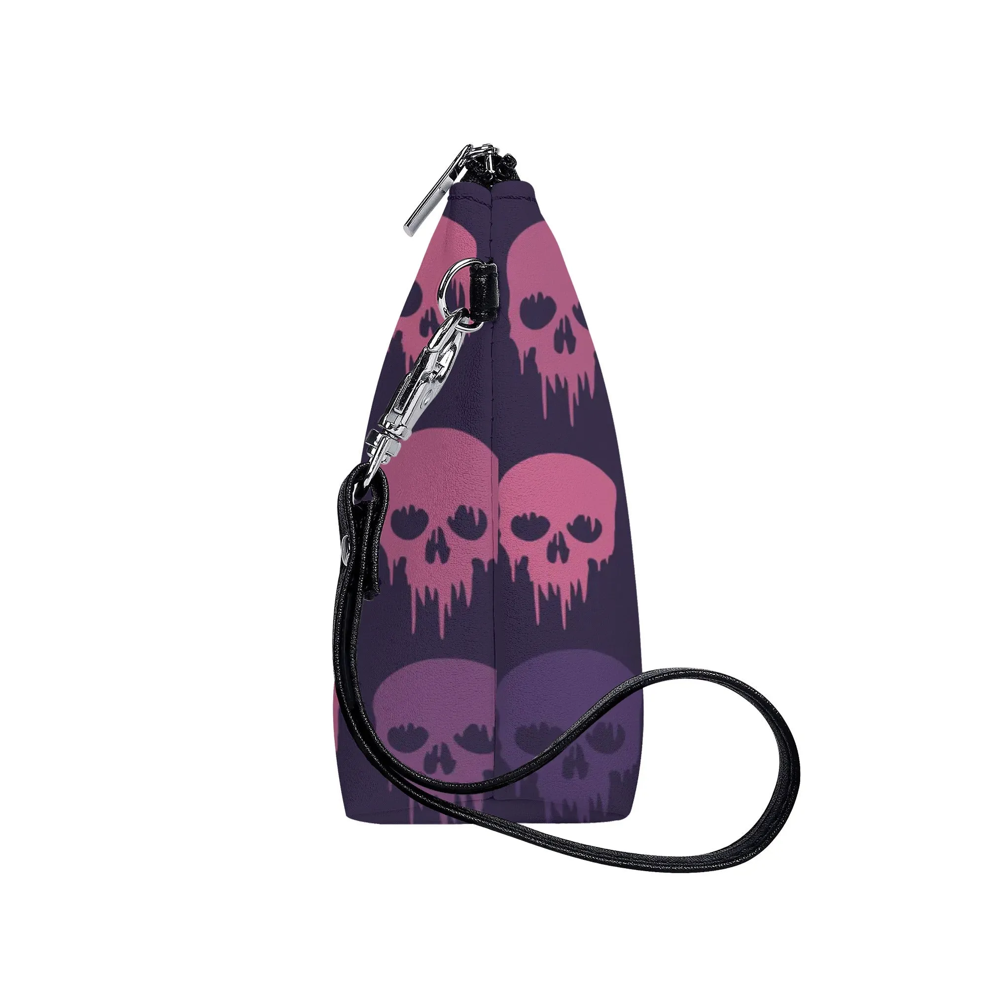 Cute Skull Pattern PU Leather Zipper Sling Make Up Bag
