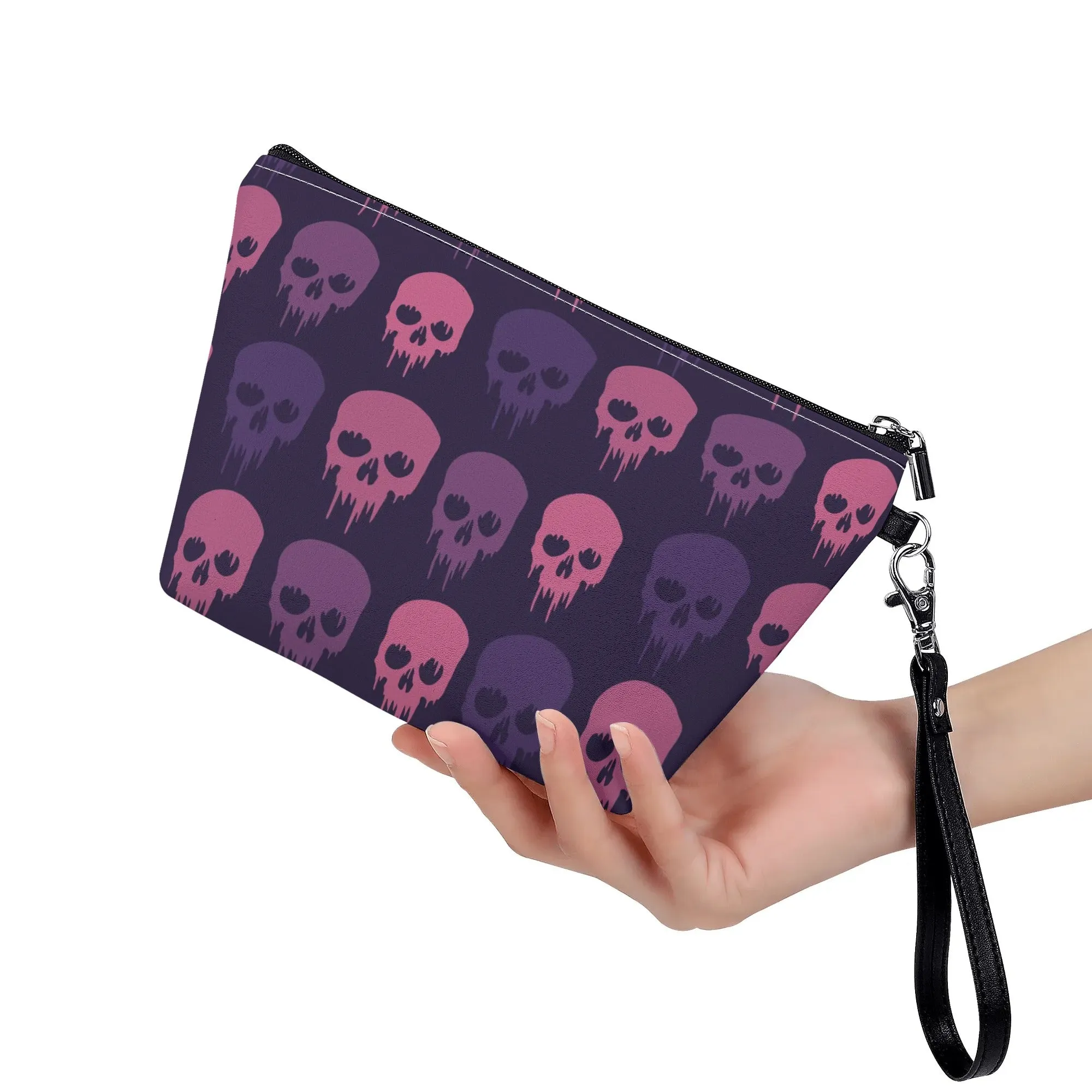 Cute Skull Pattern PU Leather Zipper Sling Make Up Bag