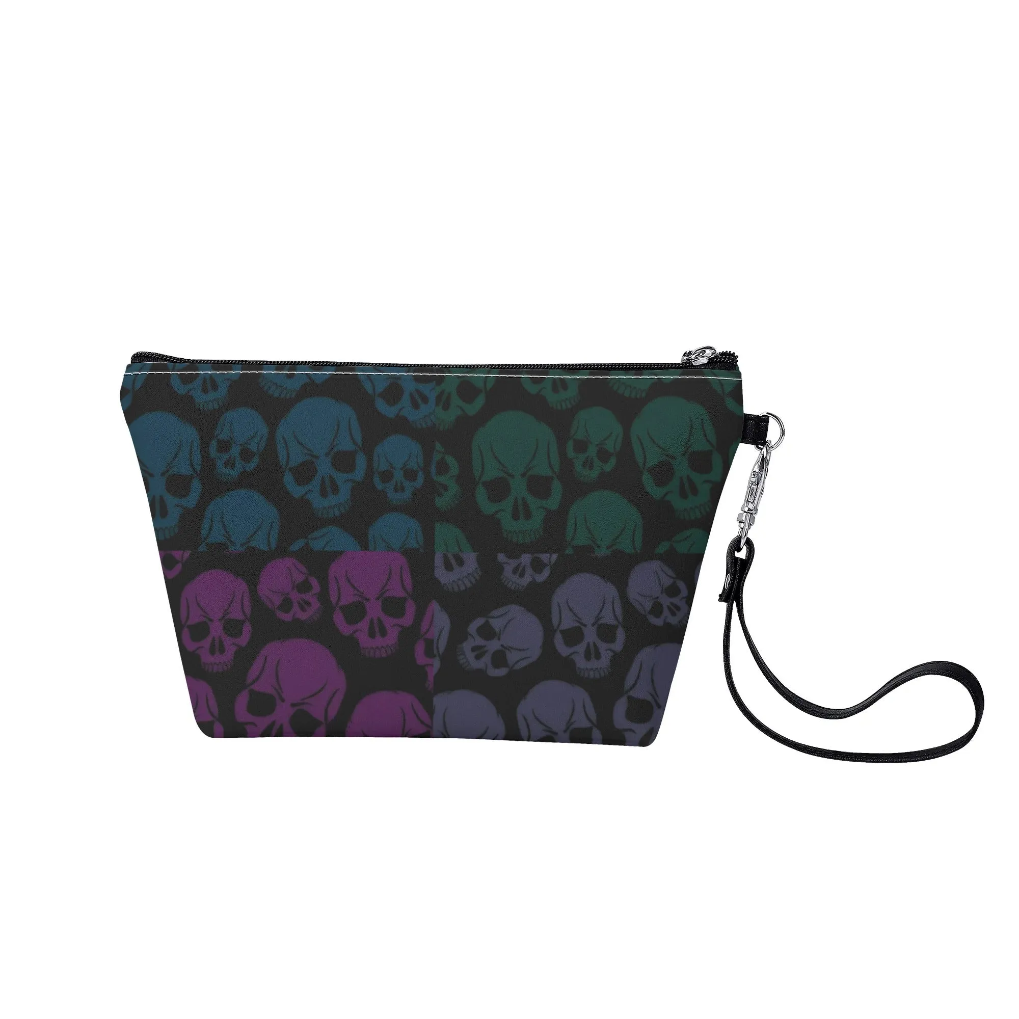 Cute Skull Pattern PU Leather Zipper Sling Make Up Bag