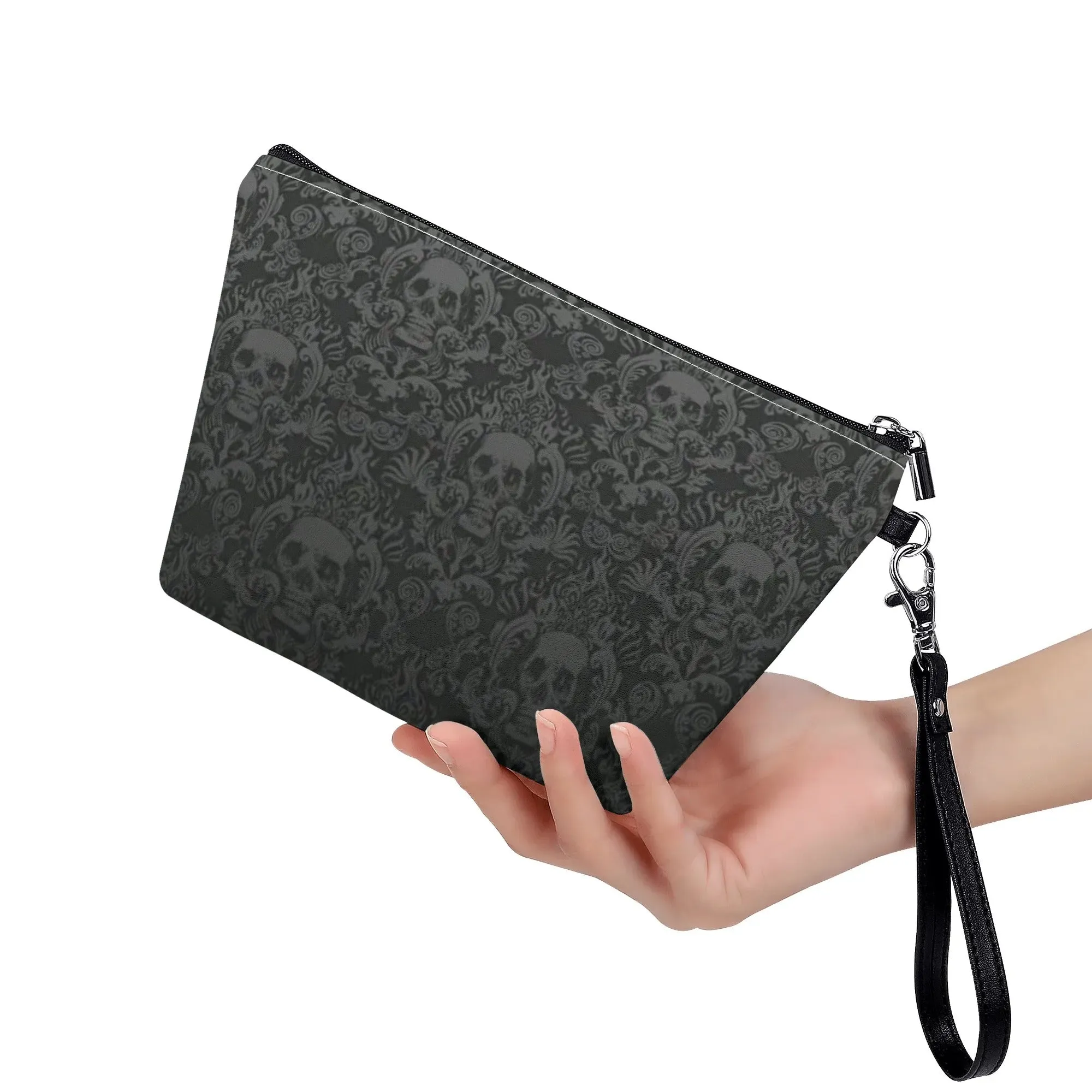 Cute Skull Pattern PU Leather Zipper Sling Make Up Bag