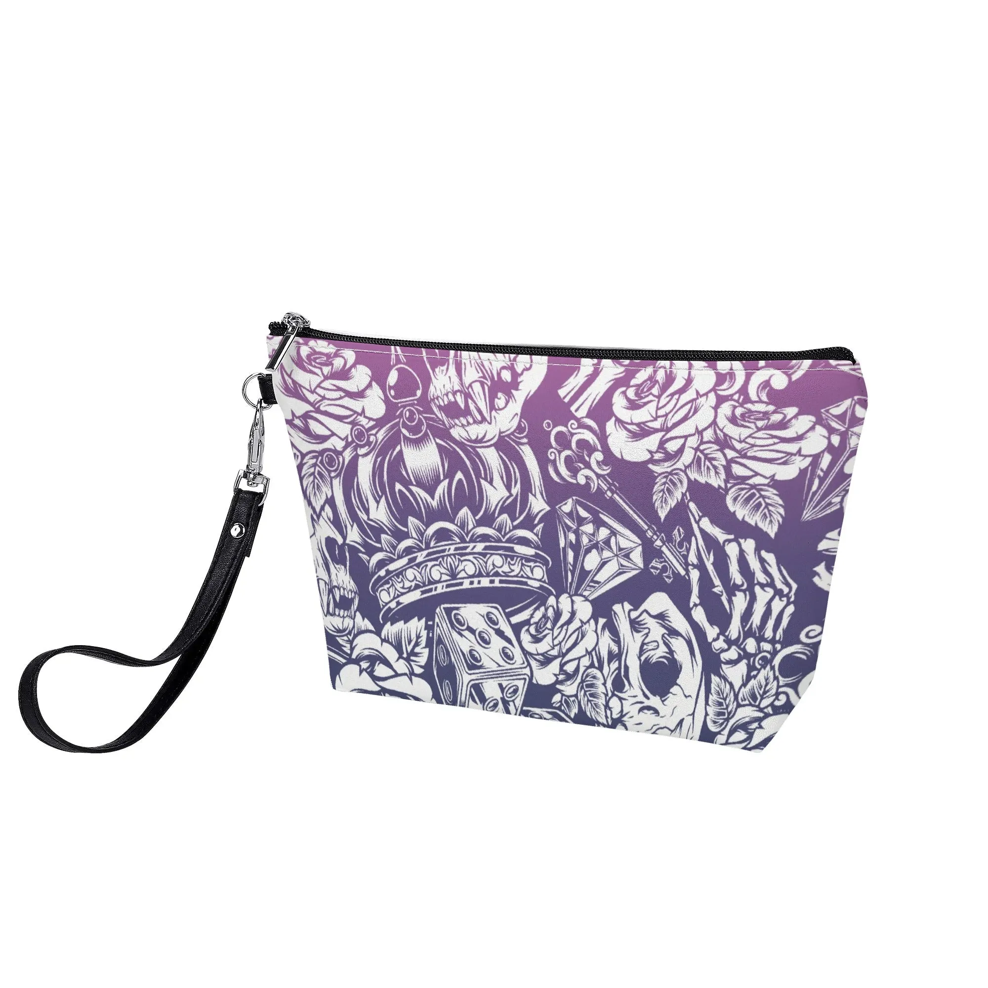 Cute Skull Pattern PU Leather Zipper Sling Make Up Bag