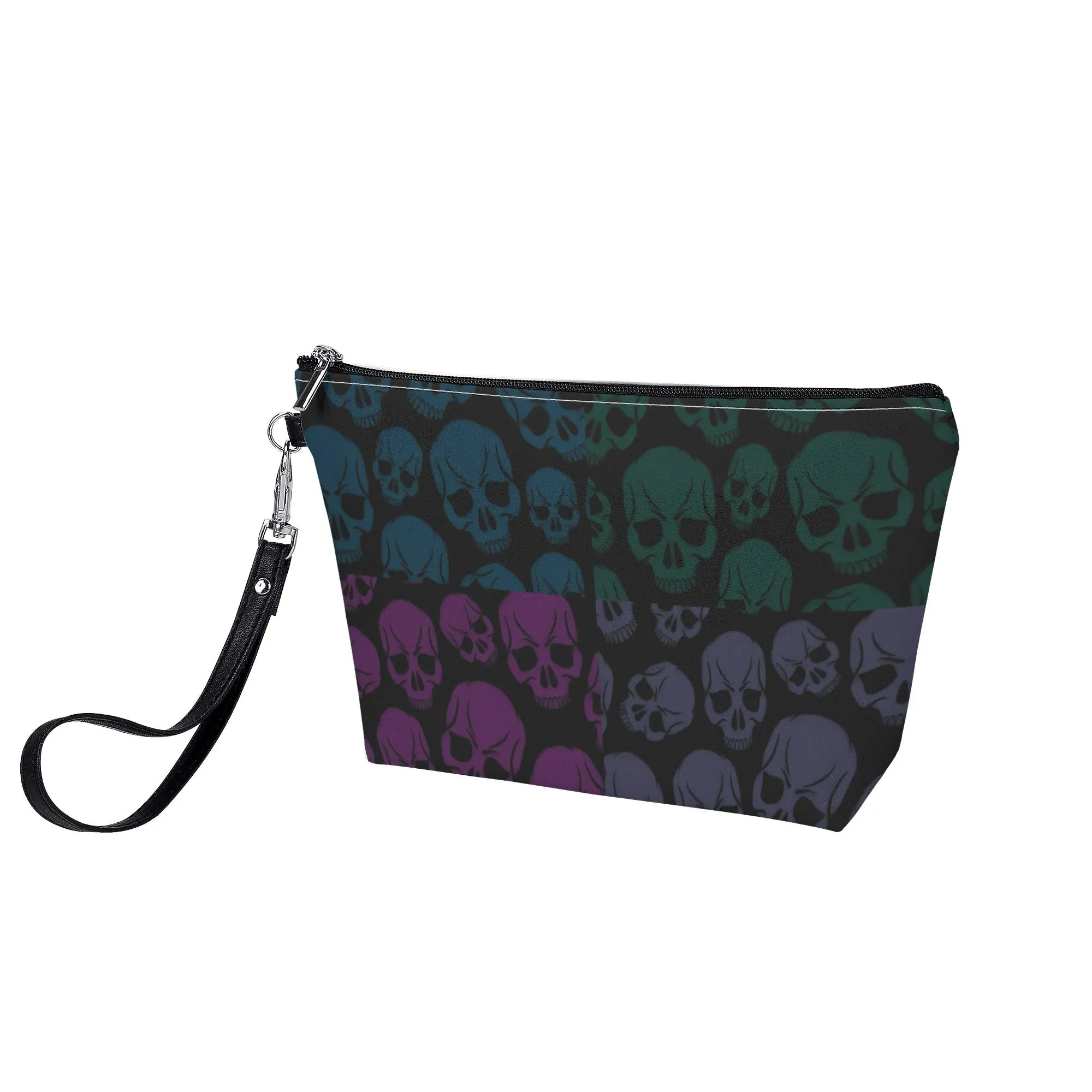 Cute Skull Pattern PU Leather Zipper Sling Make Up Bag