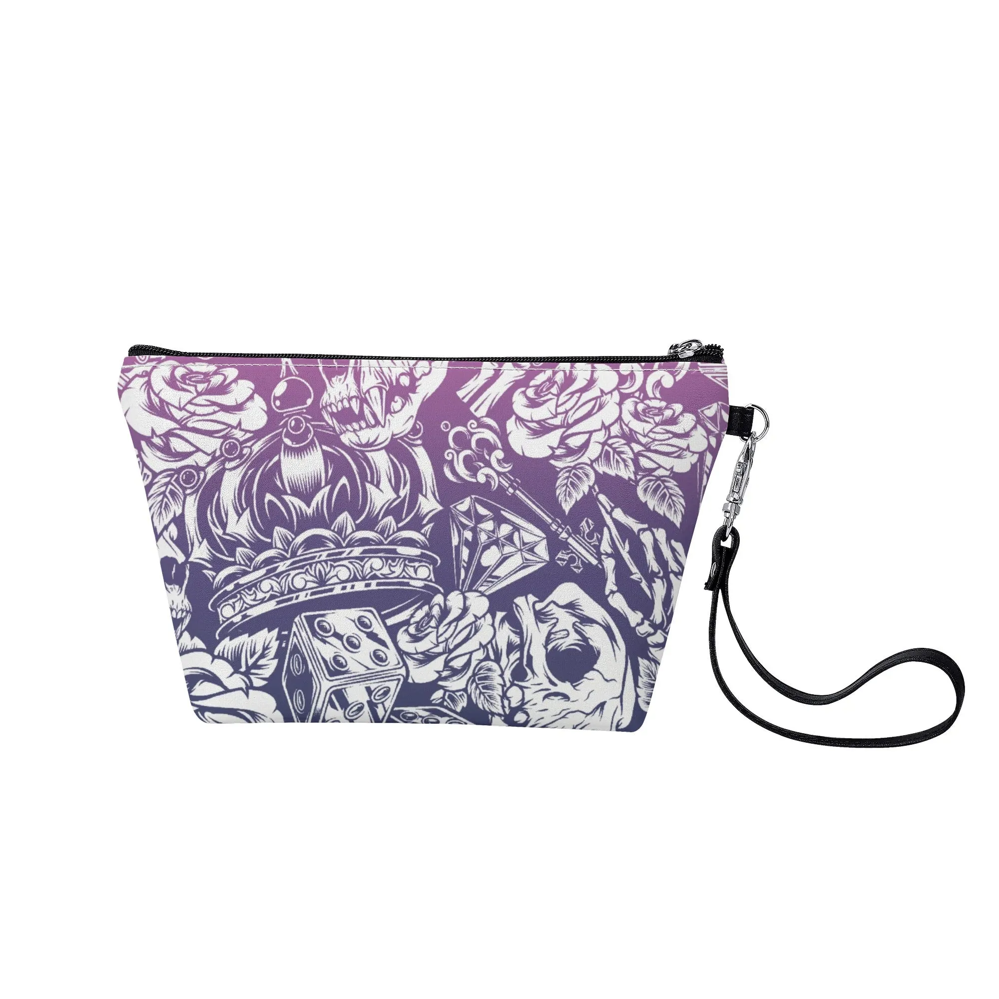Cute Skull Pattern PU Leather Zipper Sling Make Up Bag