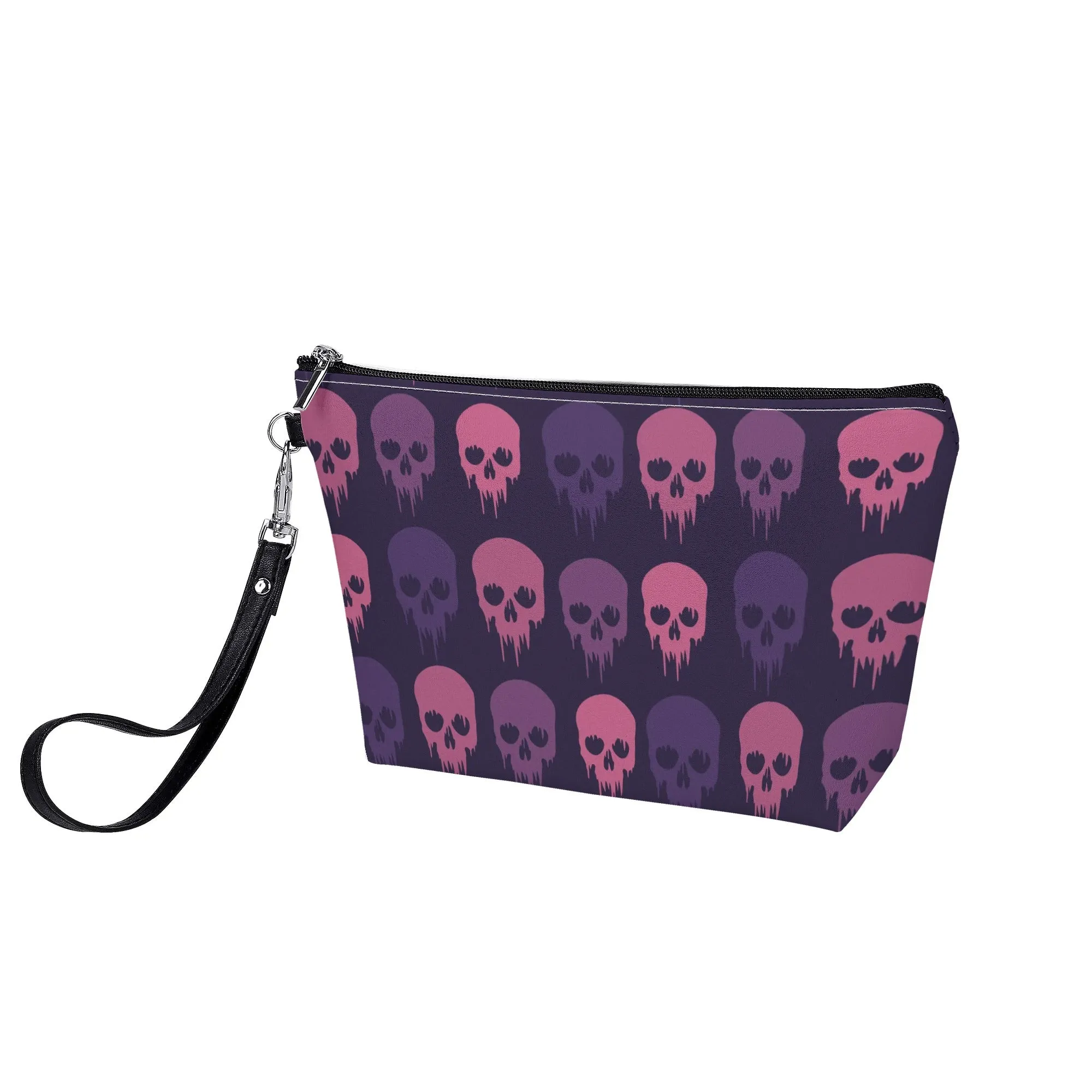 Cute Skull Pattern PU Leather Zipper Sling Make Up Bag